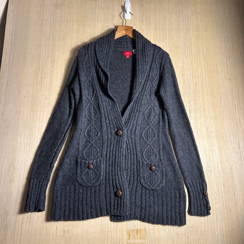 Vintage Mossimo Cardigan Womens Large Gray Cable Knit long sleeve Wool Y2K